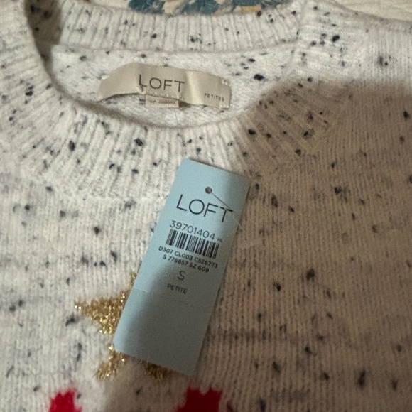 LOFT Cream and Red Merry Sweater - Picture 5 of 6